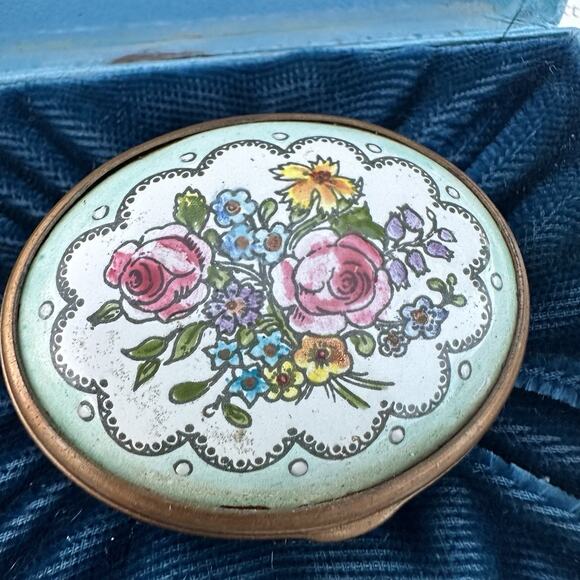 Halcyon Days Bilston Battersea Floral Enamel Snuff Trinket Pill Box Original - Picture 9 of 12